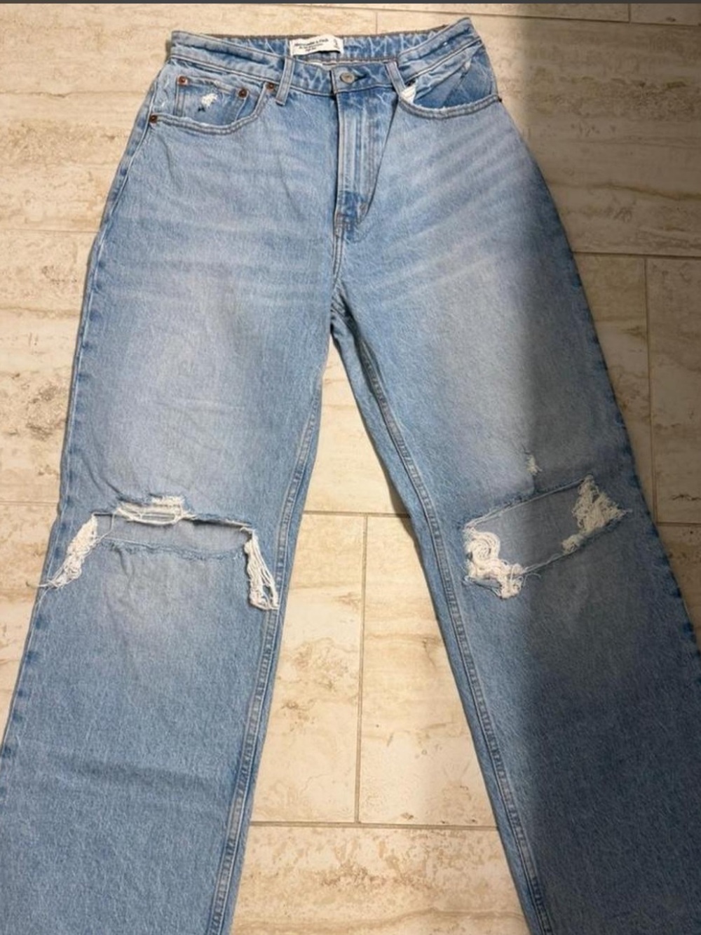 Light Blue Distressed Women's Straight-Leg Jeans